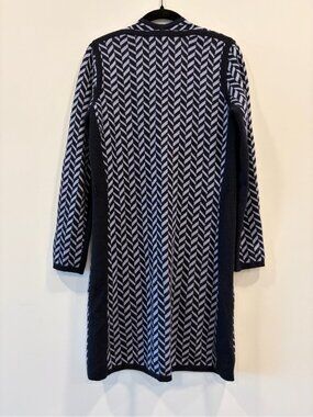 Viyella Navy Blue Herringbone Long Cardigan Wool Cashmere Angora Size M